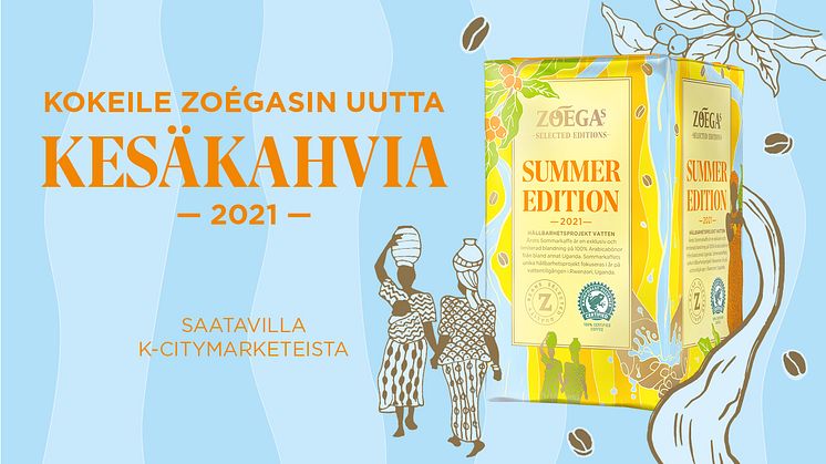 Tummapaahtoinen Zoégas Kesäkahvi 2021 tukee vesiputkien rakentamista Buziran kylässä Ugandassa.