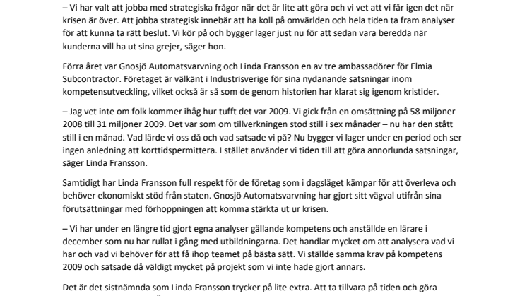 Satsning på kompetens ska stärka Gnosjö Automatsvarvning i krisen