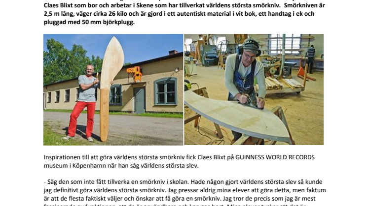 Nytt svenskt världsrekord - Världens största smörkniv finns i Sverige