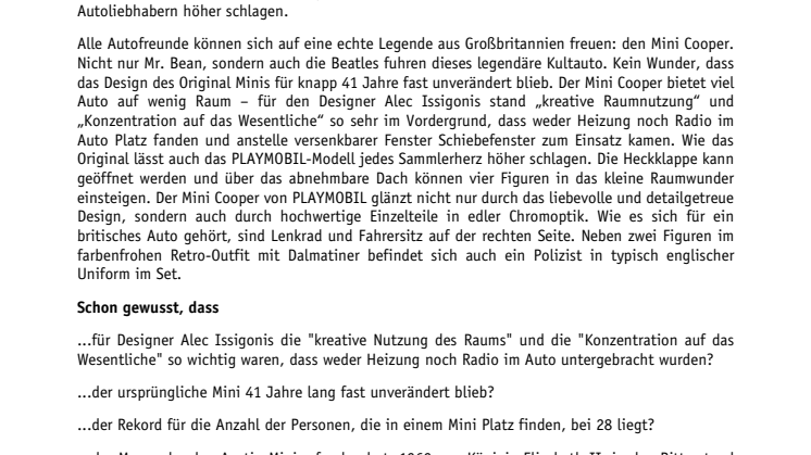 Klein aber oho! Der kultige Mini Cooper von PLAYMOBIL