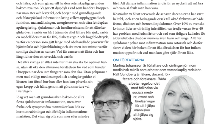 Nu släpps boken Inflammation – roten till sjukdom och vad du själv kan göra för att läka av Martina Johansson och Ralf Sundberg