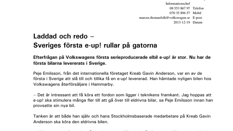 Laddad och redo – Sveriges första e-up! rullar på gatorna