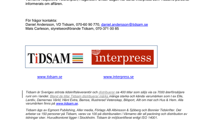 Tidsam avser att köpa Interpress