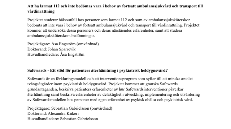 Doktorandprojekt Forskarskola Nära vård
