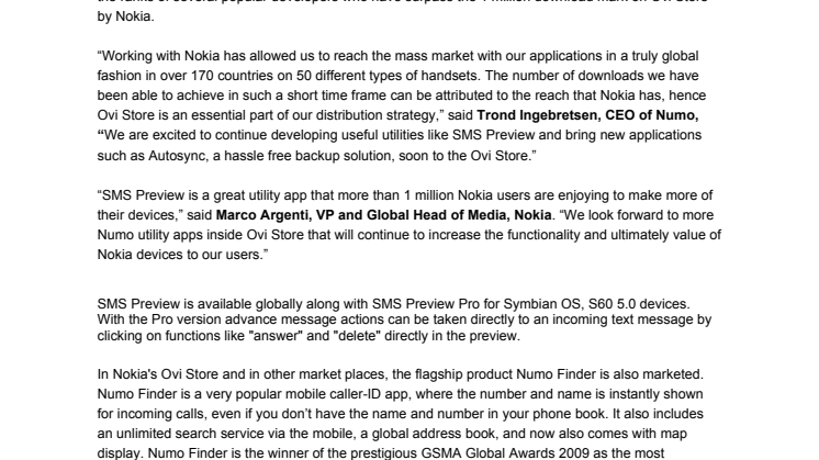 Numo soars past 1 million registered users and beyond on Ovi Store by Nokia 