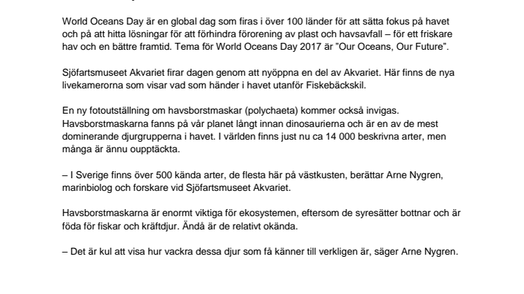 Livesändning från havet på World Oceans Day