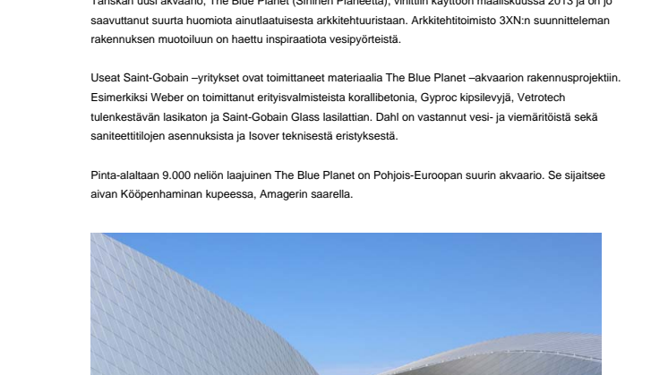 Tanskan uudella akvaariolla useita Saint-Gobain toimittajia