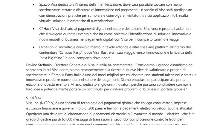 Visa Main Partner della 1a edizione di Campus Party in Italia