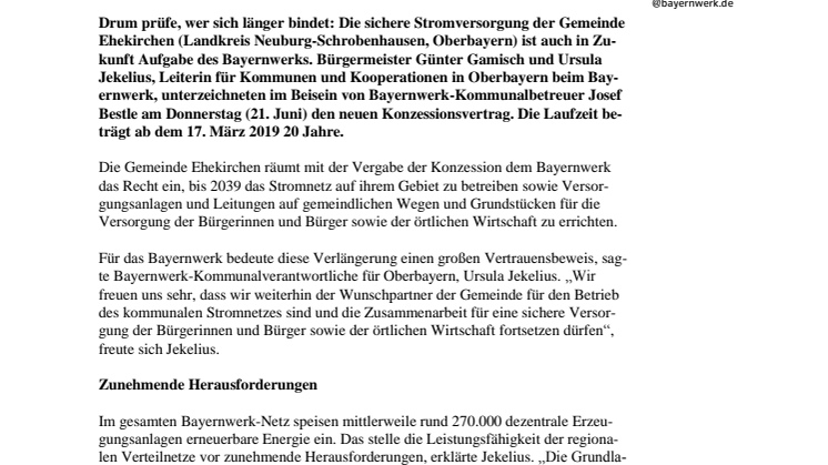 Ehekirchen bindet sich an das Bayernwerk