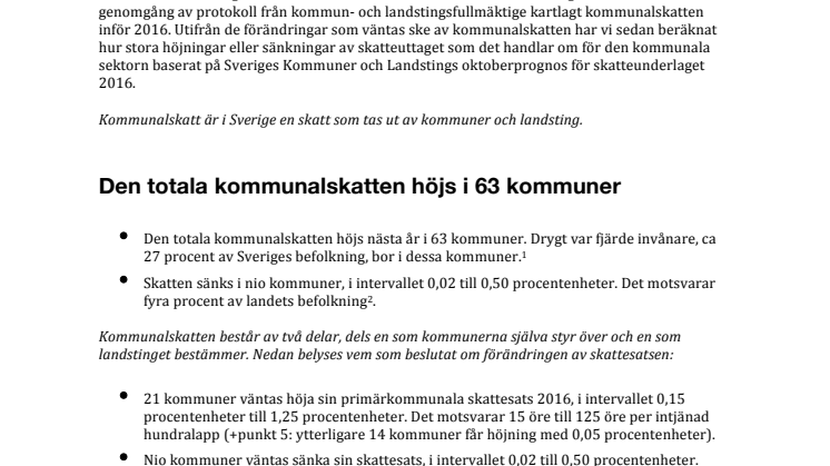 Kommunalskatten i landets kommuner 2016