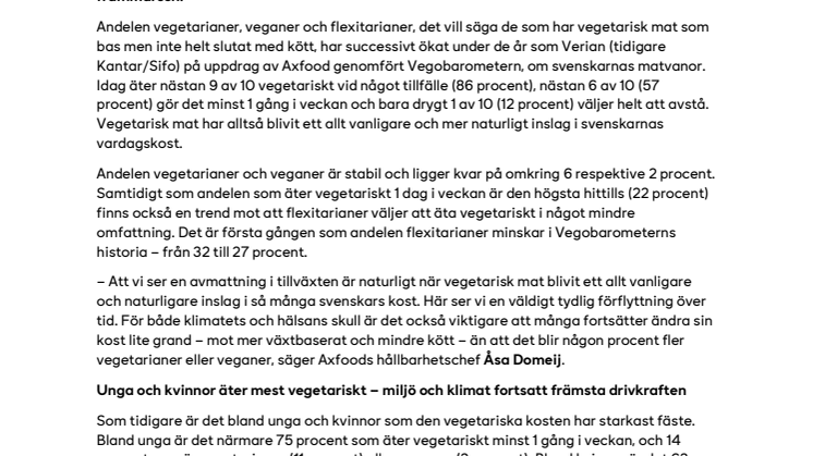 Vegobarometern- 9 av 10 äter vegetariskt, flexitarianer minskar något på det vegetariska och hybridprodukter på frammarsch .pdf
