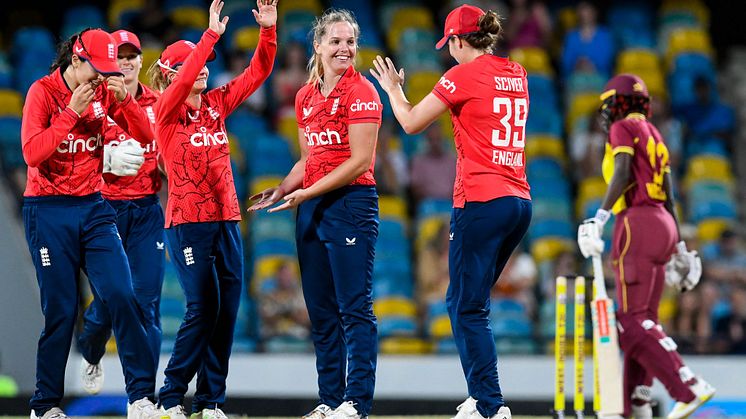 Freya Davies celebrating at Kensington Oval, Barbados. CREDIT CWI Media. 