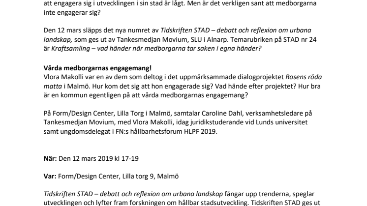 Släppmingel för Tidskriften STAD nr 24:  Vad hände efter Rosens röda matta?