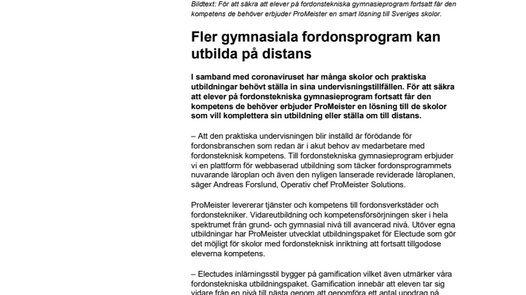 Fler gymnasiala fordonsprogram kan utbilda på distans