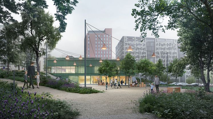 Løren aktivitetspark og flerbrukshall blir et opplevelsesområde for inne- og uteaktiviteter. Ilustrasjon: Pir II/Oslobygg KF