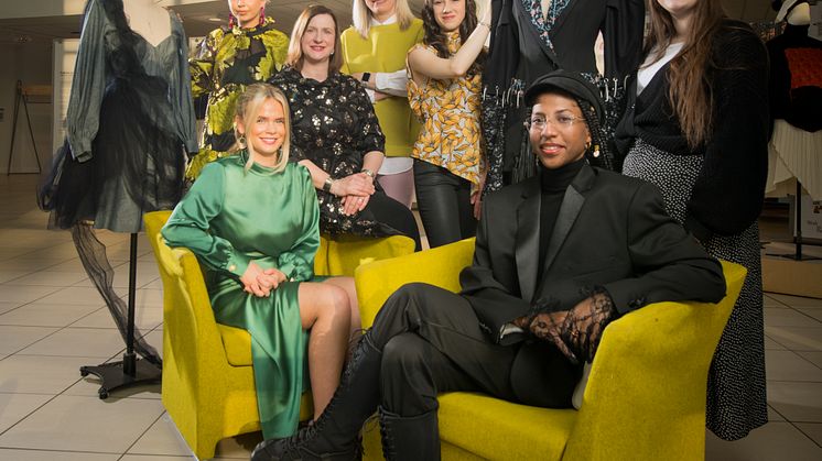Some of the Northumbria staff and students with work included in Exhibition 140. L-R: Holly Oliver-Newman, Olivia Eplett, Senior Lecturers Emma Jane Goldsmith and Kristen Pickering, Sophie Dodds, Taima Castor and Emma Athroll.