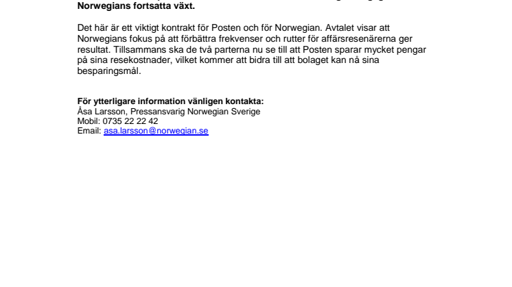 Norska posten väljer Norwegian
