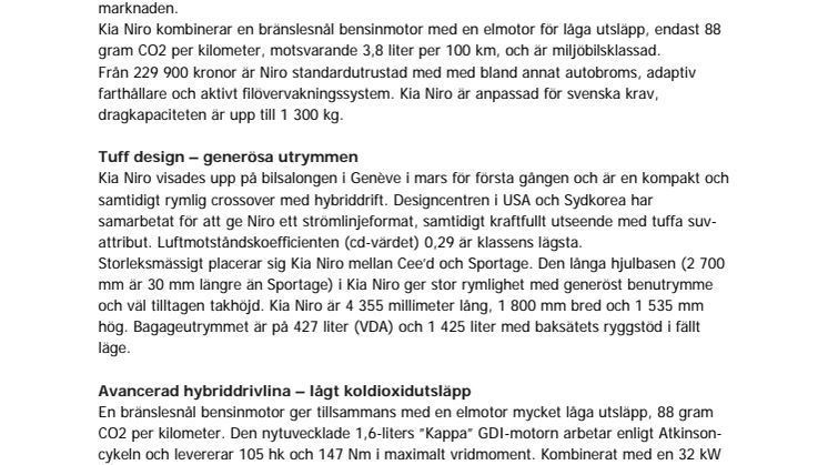 Sverigepremiär för nya hybriden Kia Niro 