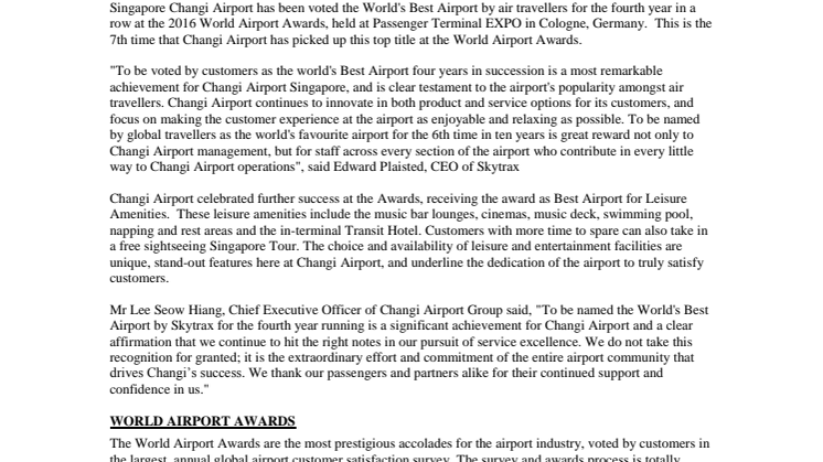 The World's Best Airports 2016