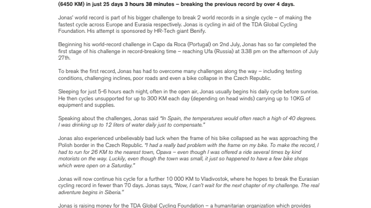 German cycling enthusiast Jonas Deichmann breaks European cycle record by over 4 days