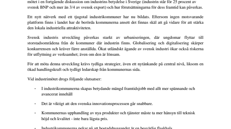 Nytt industrilandskap - möjligheter för många svenska regioner och platser 