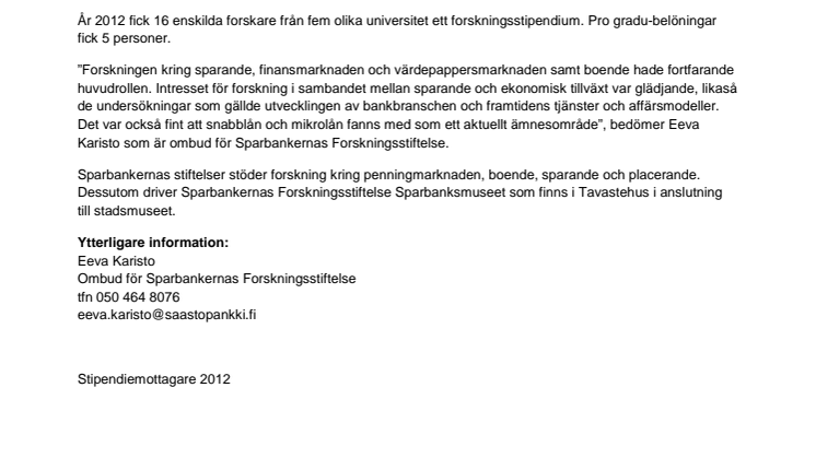 Sparbankernas stiftelser beviljade 74 000 euro i stipendier