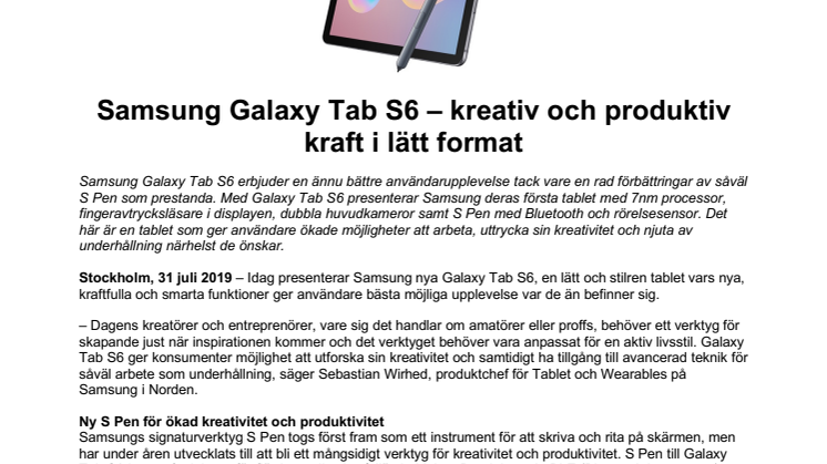 Samsung Galaxy Tab S6 – kreativ och produktiv kraft i lätt format