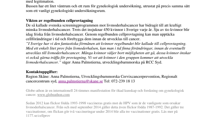 Gratis cellprovtagning i Cellprovbussen den 21 september