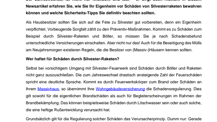 Was müssen Hausbesitzer rund um Silvester beachten?