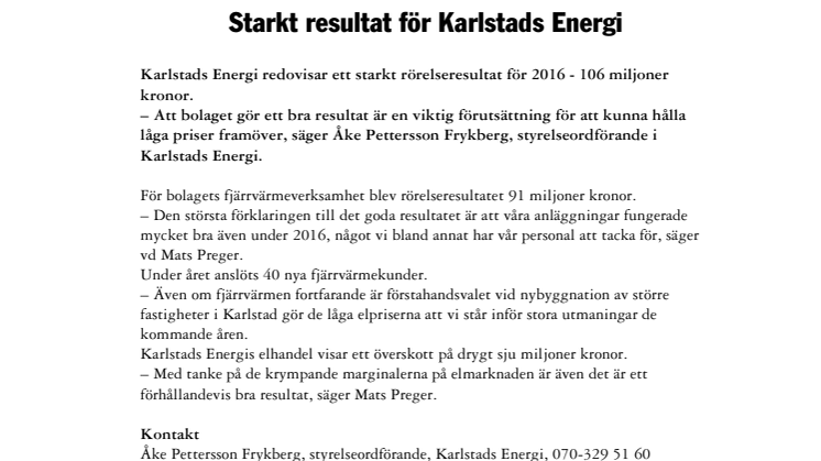 Starkt resultat för Karlstads Energi