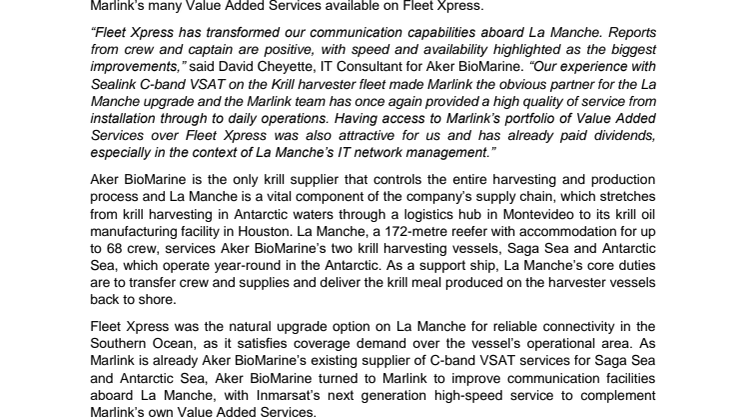 Marlink: Marlink delivers Fleet Xpress on Aker BioMarine’s Antarctic support vessel 