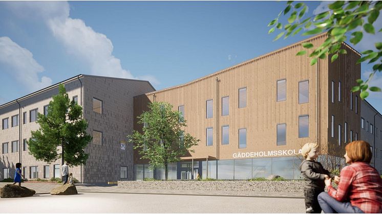 Nya skolan i Gäddeholm. Illustration: Archus