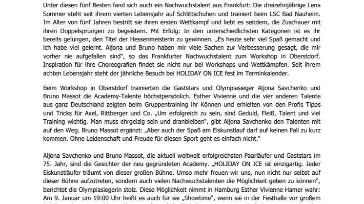 HOLIDAY ON ICE ACADEMY: Frankfurter Nachwuchstalent trainiert mit Idolen Aljona Savchenko und Bruno Massot  