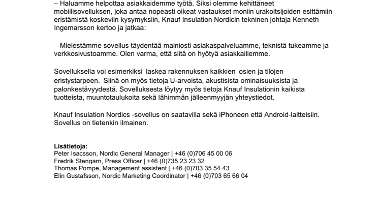 Uusi sovellus ohjaa sopivan eristeen valinnassa