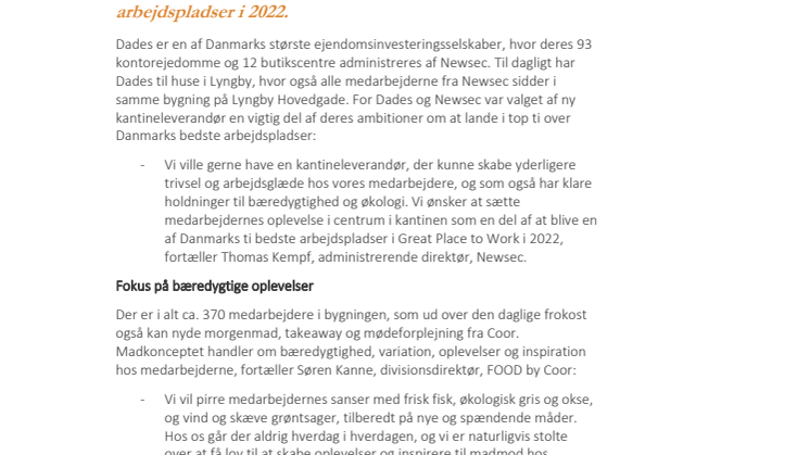 COOR VINDER NEWSEC KANTINELEVERANCE HOS DADES