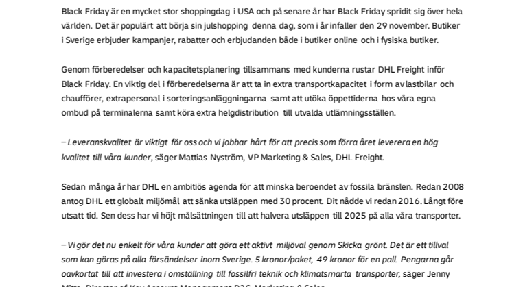 DHL Freight rustar inför Black Friday 