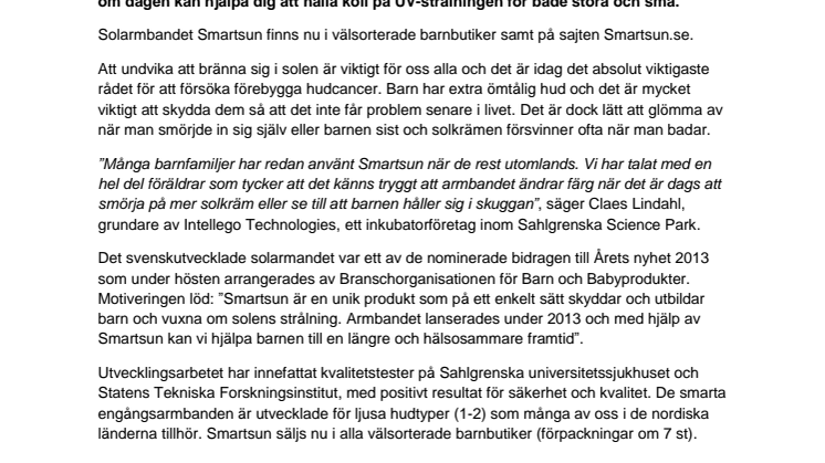 Solarmband för resan finns nu i barn- & babybutiker