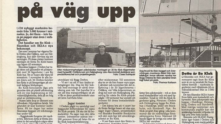 Artikel i Skanskas interntidning, 1997, om de allra första BoKlok-projekten. 