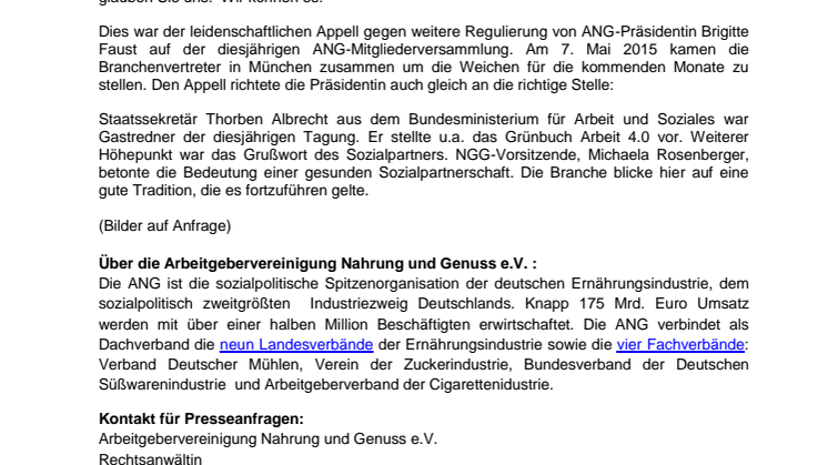 Präsidentin der Ernährungsindustrie sagt Stopp zu weiteren Regulierungsvorhaben