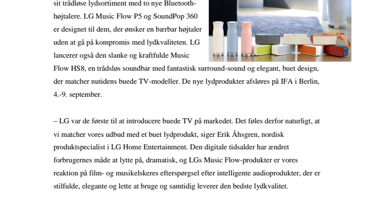 LG PÅ IFA 2015: LEGESYG BÆRBAR HØJTALER OG ELEGANT BUET SOUNDBAR  