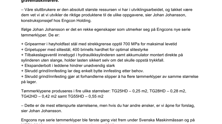 Engcon lanserer ny serie tømmerklyper for gravemaskiner