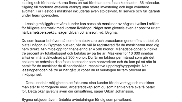 Bygma – första bygghandeln att introducera leasing 
