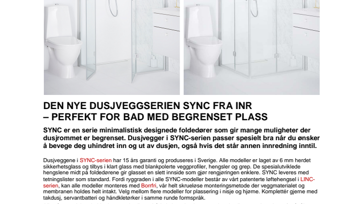 Den nye dusjveggserien SYNC fra INR – perfekt for bad med begrenset plass