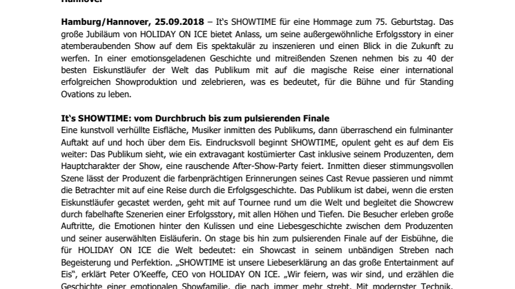 HOLIDAY ON ICE zelebriert mit seiner neuen Produktion SHOWTIME in Hannover spektakuläre Highlights einer unvergleichlichen Erfolgsstory