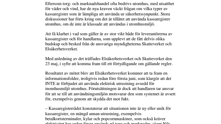 Tydliggörande om kassaregister för torg- och marknadshandel