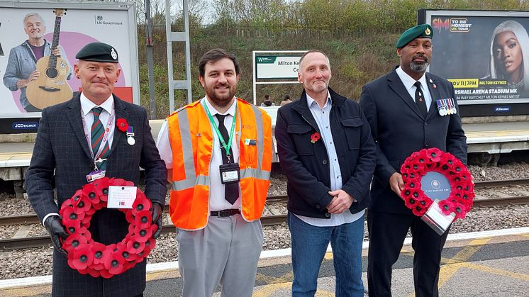 Milton Keynes duty station manager Harley Hilton with representatives of veterans organisations at Milton Keynes Central