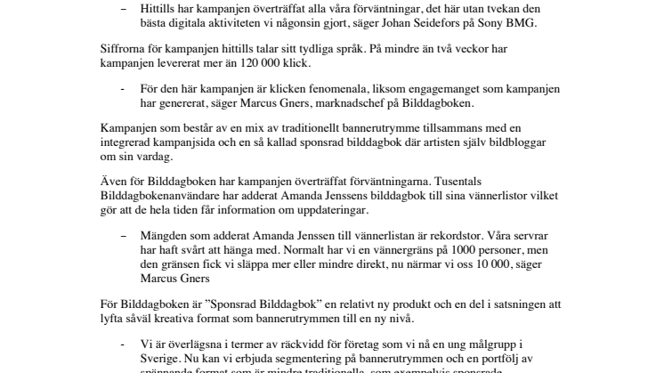 Kreativ succékampanj från Sony BMG på Bilddagboken