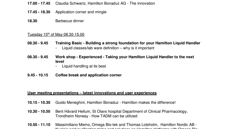 Final call: Hamilton User Meeting 14th-15th May 2018 Copenhagen