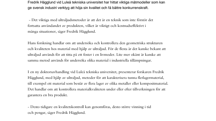 Forskning med ultraljud hjälper svensk industri