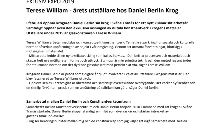 På stjärnkrogen Daniel Berlin: Glas som utmaning i årets utställning